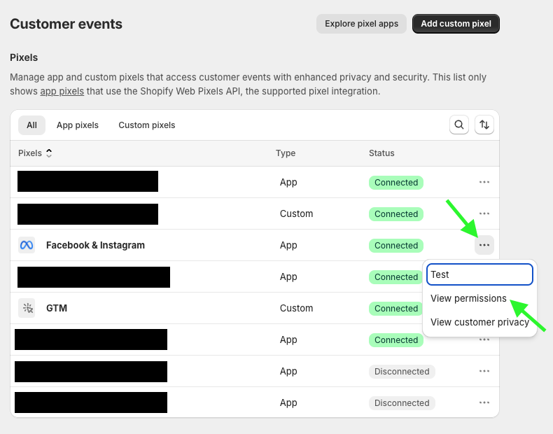 Customer Events App Permissions