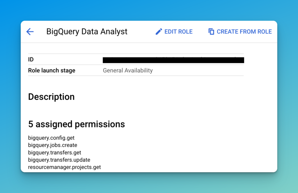 Example Custom BigQuery role